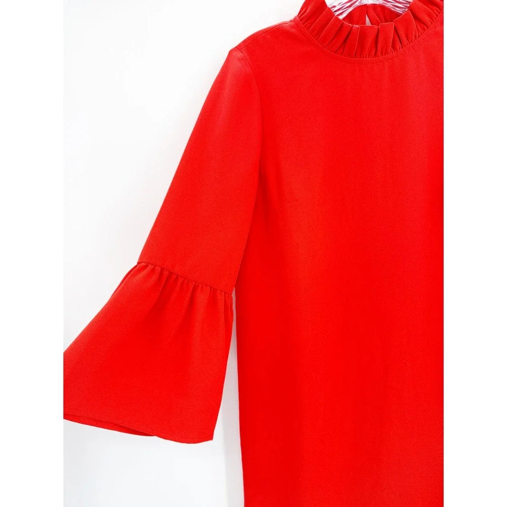 J.Crew Ruffle Neck Shift Dress 365 Crepe Brilliant Sunset Orange Red AK212 2